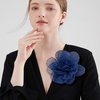 image:imageExaggerated Organza Rose Flower Large Brooch Pin for Women Elegant Fabric Floral Oversized Lapel Pins Dress Banquet Suit Clothes Accessories Wedding Party Fashion Jewelry 190mmDark Blue
