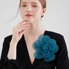 image:imageExaggerated Organza Rose Flower Large Brooch Pin for Women Elegant Fabric Floral Oversized Lapel Pins Dress Banquet Suit Clothes Accessories Wedding Party Fashion Jewelry 190mmPeacock Blue