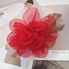 image:imageExaggerated Organza Rose Flower Large Brooch Pin for Women Elegant Fabric Floral Oversized Lapel Pins Dress Banquet Suit Clothes Accessories Wedding Party Fashion Jewelry 190mmRed