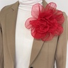 image:imageExaggerated Organza Rose Flower Large Brooch Pin for Women Elegant Fabric Floral Oversized Lapel Pins Dress Banquet Suit Clothes Accessories Wedding Party Fashion Jewelry 190mmRed
