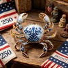 image:imageMALOYANVE Crab Brooch Pin for Women Men Vintage Gold Plated Crab Enamel Lapel Pin Ocean Marine Animal Brooch for Jackets Hats Scarves Bags Gift for Beach LoversBlue White Porcelain