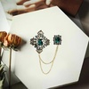 image:imageVintage Crystal Pearl Long Chain Brooches for Women Men Simulated Emerald Green Rhinestone Geometry Rectangle Lapel Brooch Pin Court Suit Shirt AccessoriesGreen