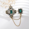 image:imageVintage Crystal Pearl Long Chain Brooches for Women Men Simulated Emerald Green Rhinestone Geometry Rectangle Lapel Brooch Pin Court Suit Shirt AccessoriesGreen