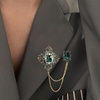 image:imageVintage Crystal Pearl Long Chain Brooches for Women Men Simulated Emerald Green Rhinestone Geometry Rectangle Lapel Brooch Pin Court Suit Shirt AccessoriesGreen