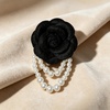 image:imageVintage Fabric Camellia Flower Pearl Tassel Statement BroochBlack