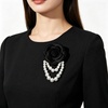 image:imageVintage Fabric Camellia Flower Pearl Tassel Statement BroochBlack