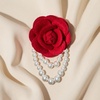 image:imageVintage Fabric Camellia Flower Pearl Tassel Statement BroochRed