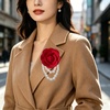 image:imageVintage Fabric Camellia Flower Pearl Tassel Statement BroochRed