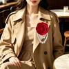 image:imageVintage Fabric Camellia Flower Pearl Tassel Statement BroochRed