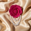 image:imageVintage Fabric Camellia Flower Pearl Tassel Statement BroochRose Red