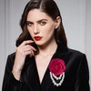 image:imageVintage Fabric Camellia Flower Pearl Tassel Statement BroochRose Red