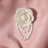 image:imageVintage Fabric Camellia Flower Pearl Tassel Statement BroochWhite