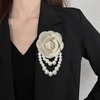image:imageVintage Fabric Camellia Flower Pearl Tassel Statement BroochWhite