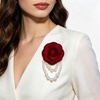 image:imageVintage Fabric Camellia Flower Pearl Tassel Statement BroochWine Red