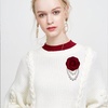 image:imageVintage Fabric Camellia Flower Pearl Tassel Statement BroochWine Red