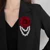 image:imageVintage Fabric Camellia Flower Pearl Tassel Statement BroochWine Red