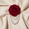 image:imageVintage Fabric Camellia Flower Pearl Tassel Statement BroochWine Red