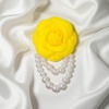 image:imageVintage Fabric Camellia Flower Pearl Tassel Statement BroochYellow
