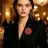 image:imageVintage Rhinestone Flower Brooch Pin Multi Shade Crystal Floral Lapel Pin Statement Dress Scarf Brooch for WomenRed