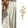 image:imageWCRAZYE Pearl Flower Brooches Pin for Women Girls Gold Plated Fashion Elegant Green Leaf Botanical Floral Lapel Brooch Dress Accessories Cute Wedding Valentines Day Birthday Jewelry Gift SouvenirFlower Brooch 1