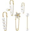 image:image5 Pieces Pearl Brooch Safety Pins for Clothes Safety Pin for Women Fashion Sweater Shawl Collar Dresses Cardigan Clips Faux Crystal Pearl Brooches Set for Girls Jewelry Decoration Accessories Gold