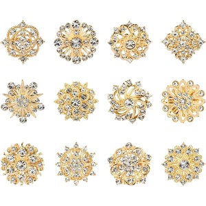 image:image12 Pcs Crystal Rhinestone Flower Brooch Pins for Women Alloy Flower Lapel Pins with Rhinestones Bulk Brooches Jewelry for Crafts Wedding Bouquet Brooch Lapel Badge DIY Decorationgolden