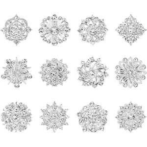 image:image12 Pcs Crystal Rhinestone Flower Brooch Pins for Women Alloy Flower Lapel Pins with Rhinestones Bulk Brooches Jewelry for Crafts Wedding Bouquet Brooch Lapel Badge DIY Decorationsilvery