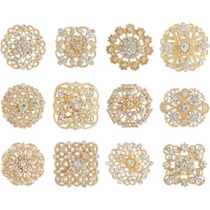 image:image1236 Pieces Wedding Bouquet Brooches for Women Fashion Rhinestone Bulk Flower Brooch Pins for CraftsGold12pcs