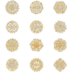image:image1236 Pieces Wedding Bouquet Brooches for Women Fashion Rhinestone Bulk Flower Brooch Pins for CraftsGold12pieces