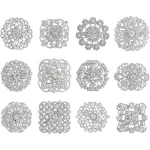 image:image1236 Pieces Wedding Bouquet Brooches for Women Fashion Rhinestone Bulk Flower Brooch Pins for CraftsSilver12pcs