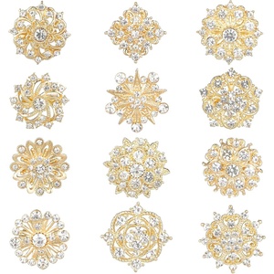 image:image12pcs Rhinestone Brooch Pin Fancy Flower Rhinestone Pins Gold