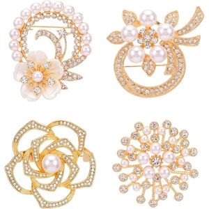 image:image4 PCS Brooches and Pins for Women Crystal Pearl Broach Flower Brooch Fashion Elegant for Wedding Clothing Accessory Christmas Gift