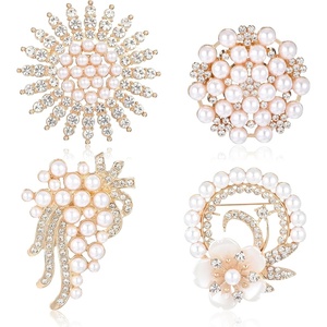 image:image4 Pcs Pearl Brooches and Pins for Women Crystal Gold Brooch Pin Elegant for Women Daily Wear and Commemorative Wedding Bouquet Crafts