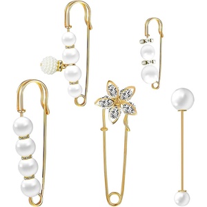image:image5 Pieces Pearl Brooch Safety Pins for Clothes Safety Pin for Women Fashion Sweater Shawl Collar Dresses Cardigan Clips Faux Crystal Pearl Brooches Set for Girls Jewelry Decoration Accessories Gold