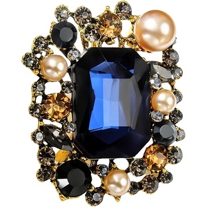 image:imageAntique Rhinestone Rectangle Statement Brooch Pin for Women Men Vintage Baroque Elegant Rectangle Crystal Lapel Pin Wedding Christmas Festival Ornament JewelryBlue