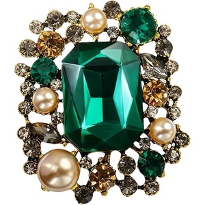 image:imageAntique Rhinestone Rectangle Statement Brooch Pin for Women Men Vintage Baroque Elegant Rectangle Crystal Lapel Pin Wedding Christmas Festival Ornament JewelryGreen