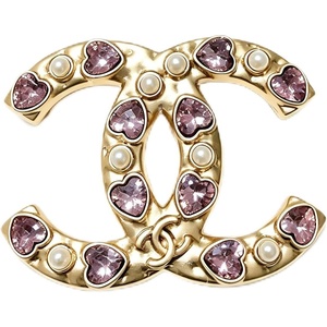 image:imageBrooch Pin with Pink Heart Crystals and Faux Pearls