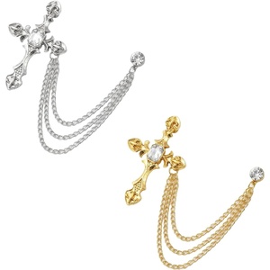 image:imageCross Gold Silver MenS Brooch Suit Pin 2Pcs Vintage Baroque Lapel Accessories Pack Shirt Decoration Metal Tie Clips Brooch Pins Metallic Multi Layered Chain Tassel Badge for Prom or Party