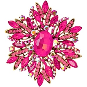 image:imageCrystal Flower Brooch Retro Elegant Colorful Rhinestone Brooch Pin for Wedding Party Clothing Hat Bag AccessoryA hot pink