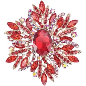image:imageCrystal Flower Brooch Retro Elegant Colorful Rhinestone Brooch Pin for Wedding Party Clothing Hat Bag AccessoryA red