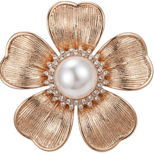 image:imageElegant Flower Crystal Brooch Women Vintage Statement Floral White Pearl Wedding Bridal Bouquet Party Daily AccessoryRose Gold