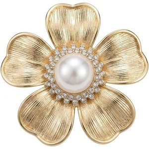 image:imageElegant Flower Crystal Brooch Women Vintage Statement Floral White Pearl Wedding Bridal Bouquet Party Daily AccessoryYellow Gold