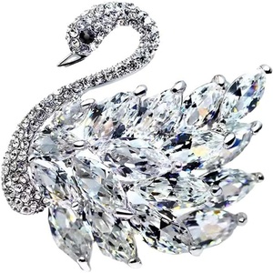 image:imageEnchanted Menagerie Brooch 8 Styles Luxury Animal Brooch Collection Gold Plated Crystal Peacock Swan Phoenix Bee Butterfly Pin for Women Elegant Jacket Blazer Scarf Hat Pin Jewelry GiftWhite Crystal Swan