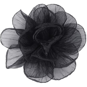 image:imageExaggerated Organza Rose Flower Large Brooch Pin for Women Elegant Fabric Floral Oversized Lapel Pins Dress Banquet Suit Clothes Accessories Wedding Party Fashion Jewelry 190mmBlack