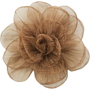 image:imageExaggerated Organza Rose Flower Large Brooch Pin for Women Elegant Fabric Floral Oversized Lapel Pins Dress Banquet Suit Clothes Accessories Wedding Party Fashion Jewelry 190mmBrown