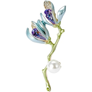 image:imageGBAHFY Magnolia Brooch Pin Enamel Floral Lapel With Pearl Crystal Elegant Suit Dress Wedding Party Fashion Jewelry GiftBlue