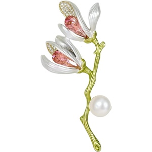 image:imageGBAHFY Magnolia Brooch Pin Enamel Floral Lapel With Pearl Crystal Elegant Suit Dress Wedding Party Fashion Jewelry GiftWhite
