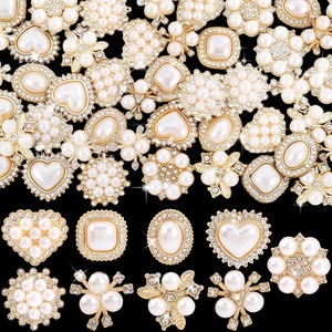 image:imageHINZIC 45pcs Rhinestone Pearl Buttons 9 Styles Flat Back Faux Pearl ButtonPearl Rose Gold 45pcs 9styles