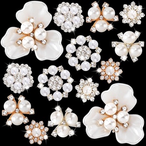 image:imageHINZIC 45pcs Rhinestone Pearl Buttons 9 Styles Flat Back Faux Pearl ButtonSILVER GOLD 14pcs 7styles