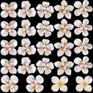 image:imageHINZIC 45pcs Rhinestone Pearl Buttons 9 Styles Flat Back Faux Pearl Buttonwhite 24pcs 7style